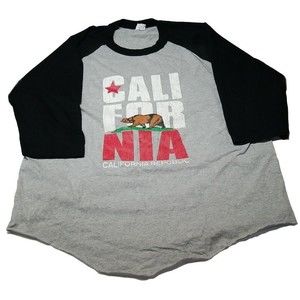 California Republic Shaka Shirt Mens 2XL Baseball 3/4 Raglin Sleeve Gray Black